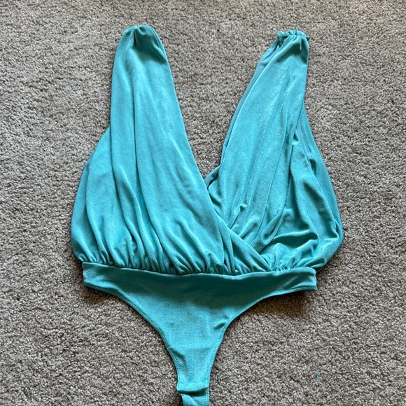 Free People Turquoise Plunge Bodysuit Blouse - Picture 1 of 3